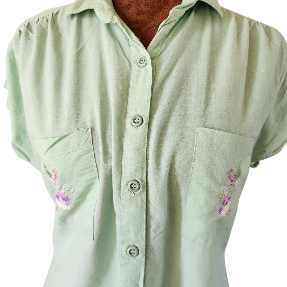 Vtg 70s Starina Floral‎ Embroidered Cotton House Dress Boho Size M Green - Picture 2 of 7